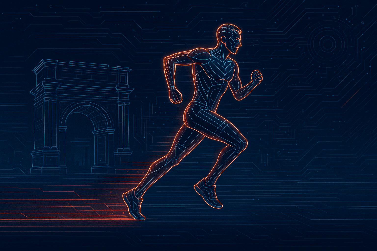 Roman-inspired marathon runner artwork
